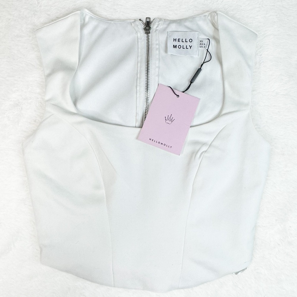 Hello Molly Big Leagues Crop Top XS White Corset Square Neck NWT US 2